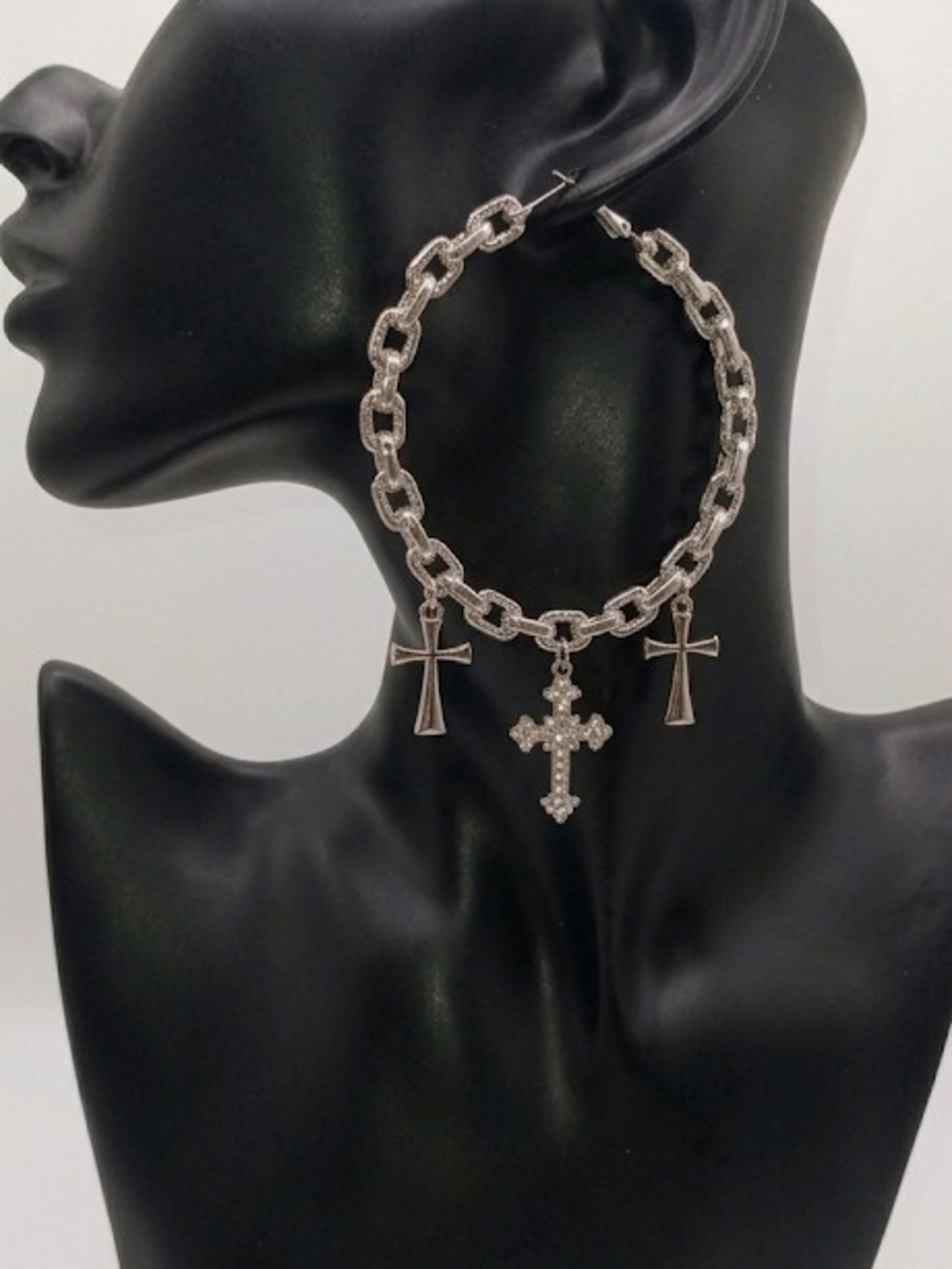 Chain Hoop Earrings with Cross Charms